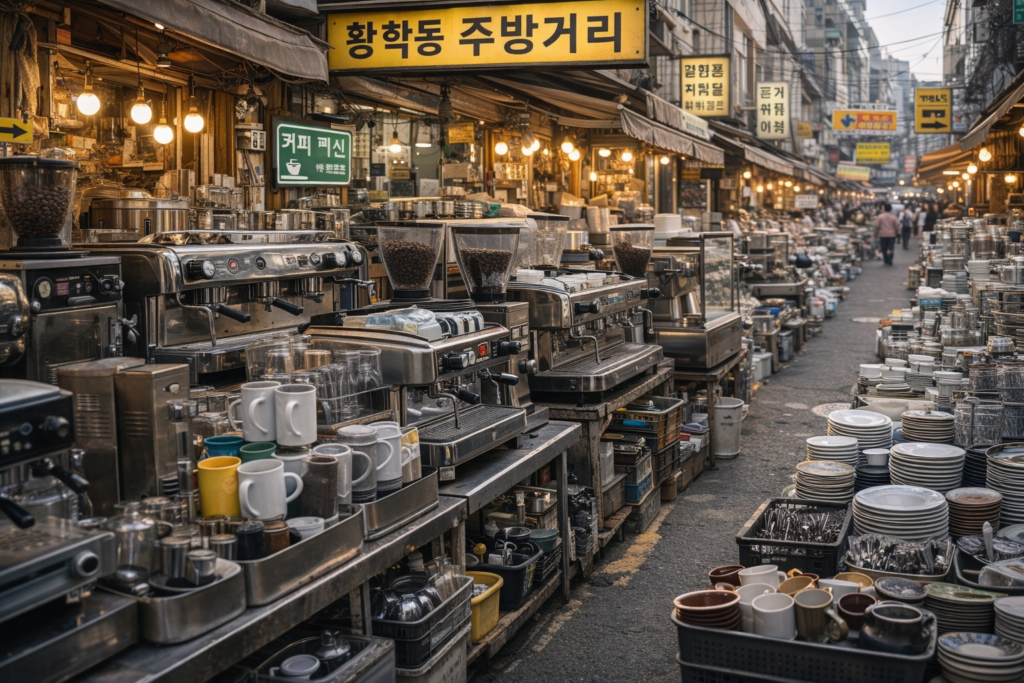 카페창업비용 보고서, 1인 카페창업 평균 비용을 알아보자! 황학동 주방거리의 활기찬 풍경